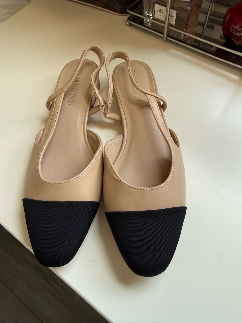 Beige and Black Slingback Flats – Classic Two-Tone Women’s Shoes